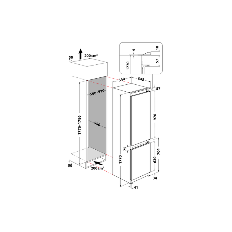 Whirlpool-Combinazione-Frigorifero-Congelatore-Da-incasso-ART-7811-A--Inox-2-porte-Technical-drawing