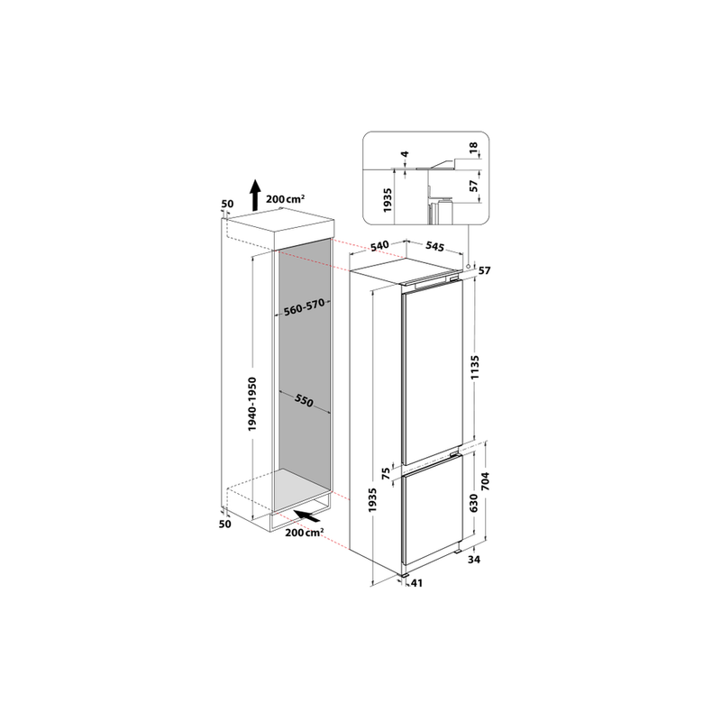 Whirlpool-Combinazione-Frigorifero-Congelatore-Da-incasso-ART-9811-A---SF-Inox-2-porte-Technical-drawing