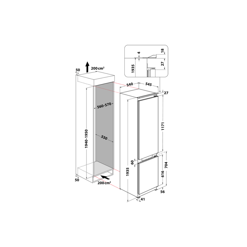 Whirlpool-Combinazione-Frigorifero-Congelatore-Da-incasso-ART-963-A--NF-Bianco-2-porte-Technical-drawing