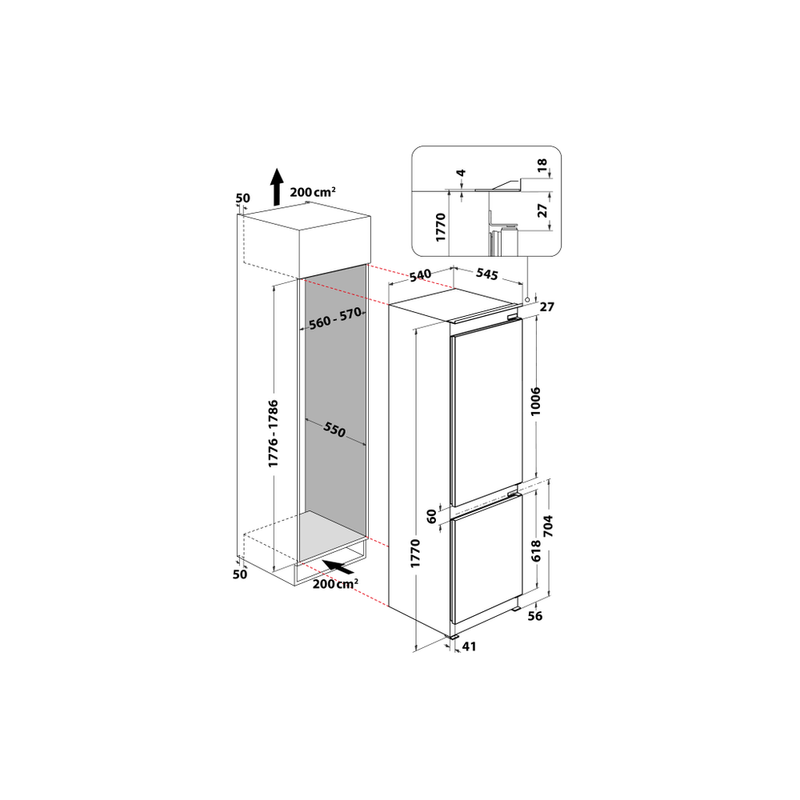 Whirlpool-Combinazione-Frigorifero-Congelatore-Da-incasso-ART-459-A--NF-1-Bianco-2-porte-Technical-drawing