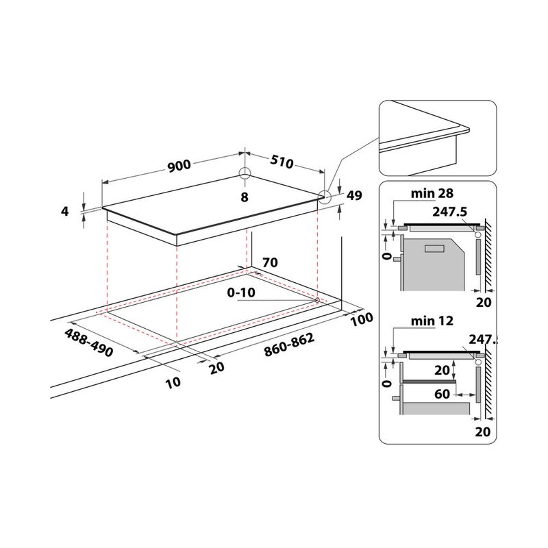 Whirlpool Piano cottura WT 1090 BA Nero Induction vitroceramic Technical drawing