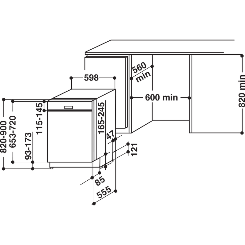 Whirlpool-Lavastoviglie-Da-incasso-WBC-3B19-B-Semi-integrato-A--Technical-drawing