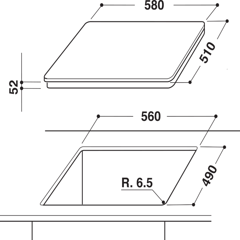 Whirlpool-Piano-cottura-ACM-806-BA-Nero-Induction-vitroceramic-Technical-drawing
