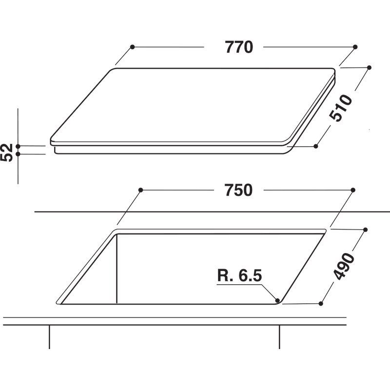 Whirlpool-Piano-cottura-ACM-813-BA-Nero-Induction-vitroceramic-Technical-drawing