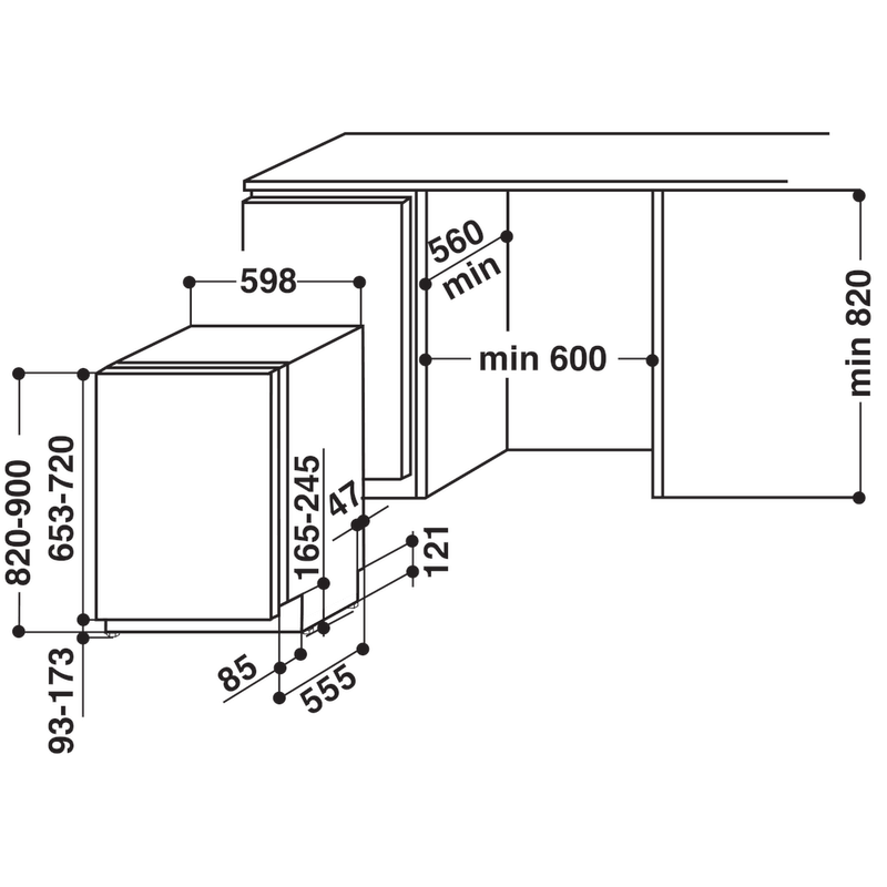 Whirlpool-Lavastoviglie-Da-incasso-WIO-3O33-DEL-Totalmente-integrato-D-Technical-drawing