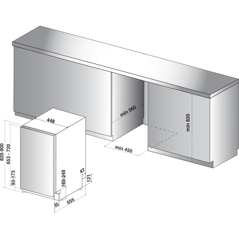 Whirlpool-Lavastoviglie-Da-incasso-WSIC-3M27-C-Totalmente-integrato-A---Technical-drawing