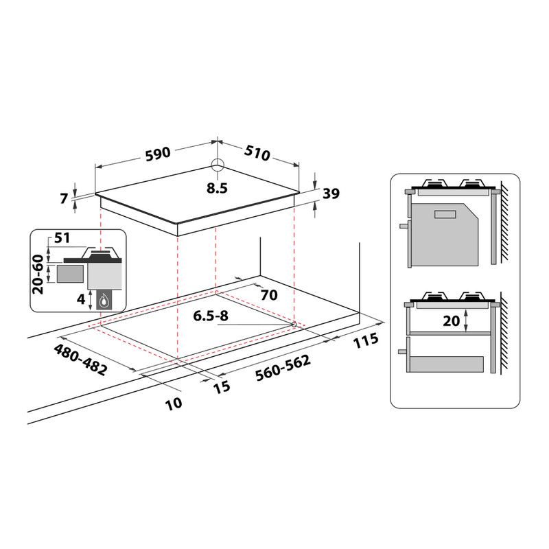Whirlpool-Piano-cottura-GMWL-628-IXL-Inox-Ixelium-GAS-Technical-drawing