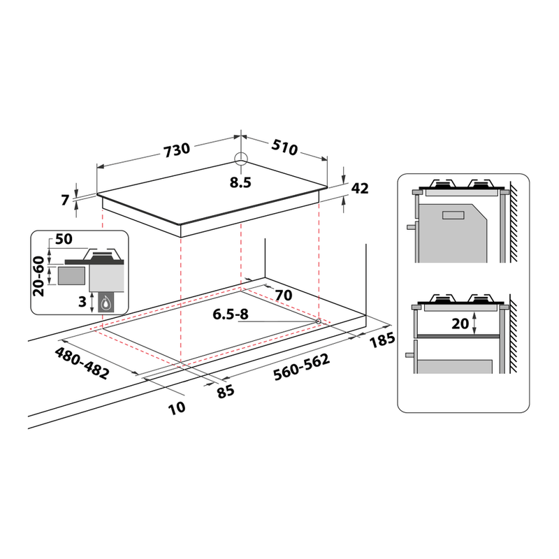 Whirlpool-Piano-cottura-GMWL-758-IXL-Inox-Ixelium-GAS-Technical-drawing