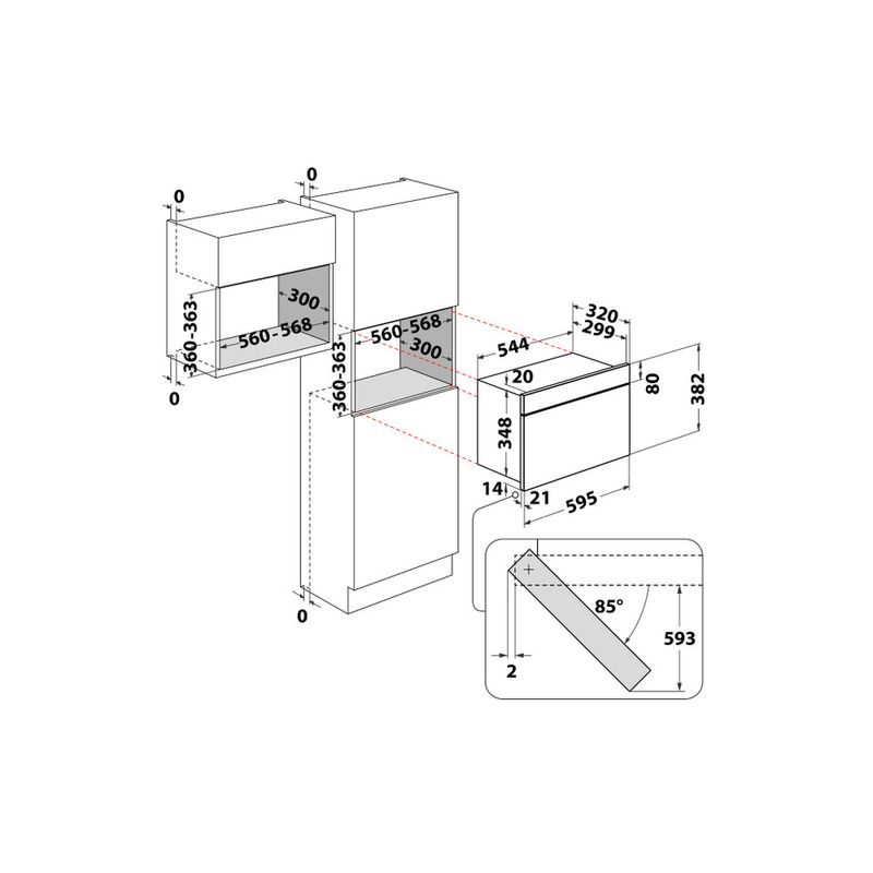 Whirlpool Microonde Da incasso W67 MN840 NB Nero Elettronico 22 Microonde + grill 750 Technical drawing