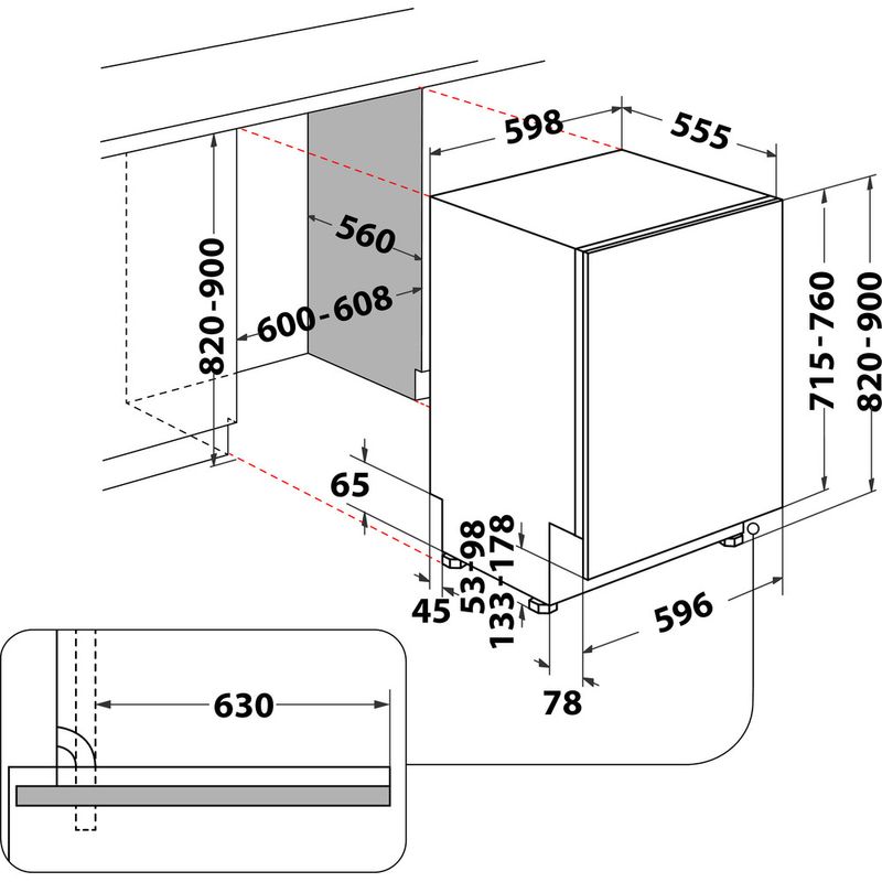 Whirlpool Lavastoviglie Da incasso W7I HF60 TU Totalmente integrato A Technical drawing