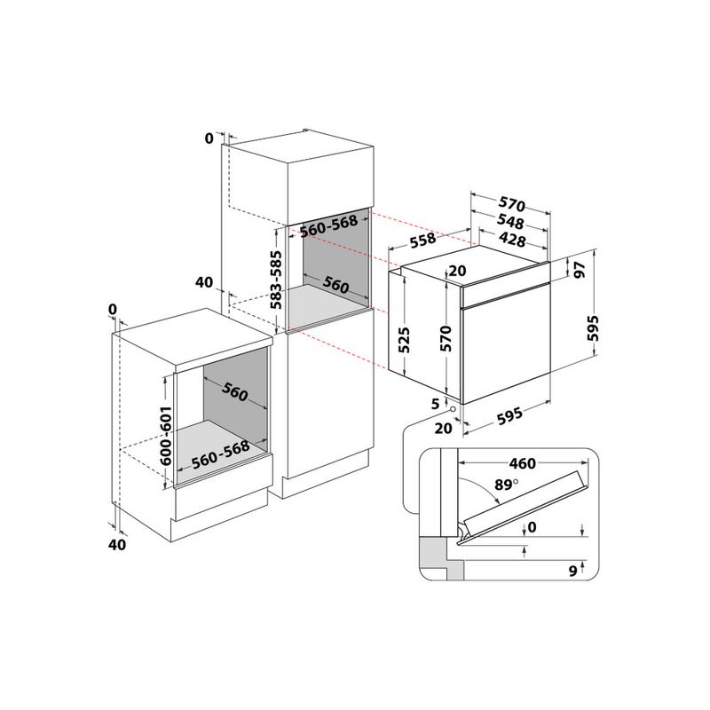 Whirlpool Forno Da incasso OMSR58RU0SX Elettrico A+ Technical drawing