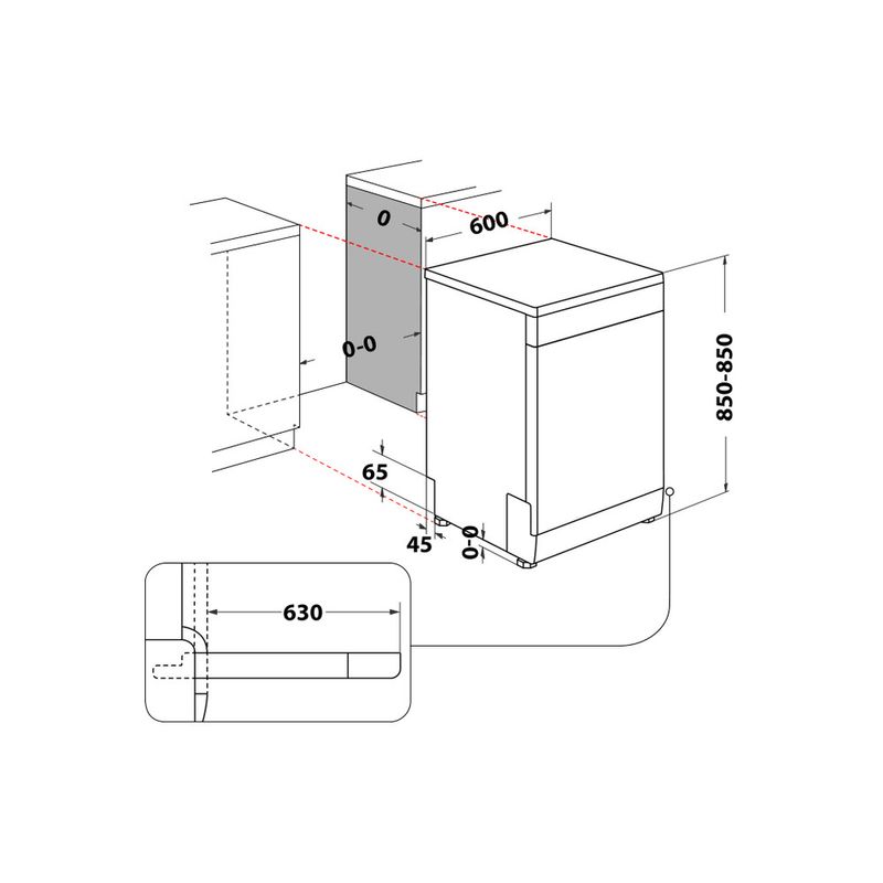 Whirlpool Lavastoviglie A libera installazione W7F HS41 X A libera installazione C Technical drawing