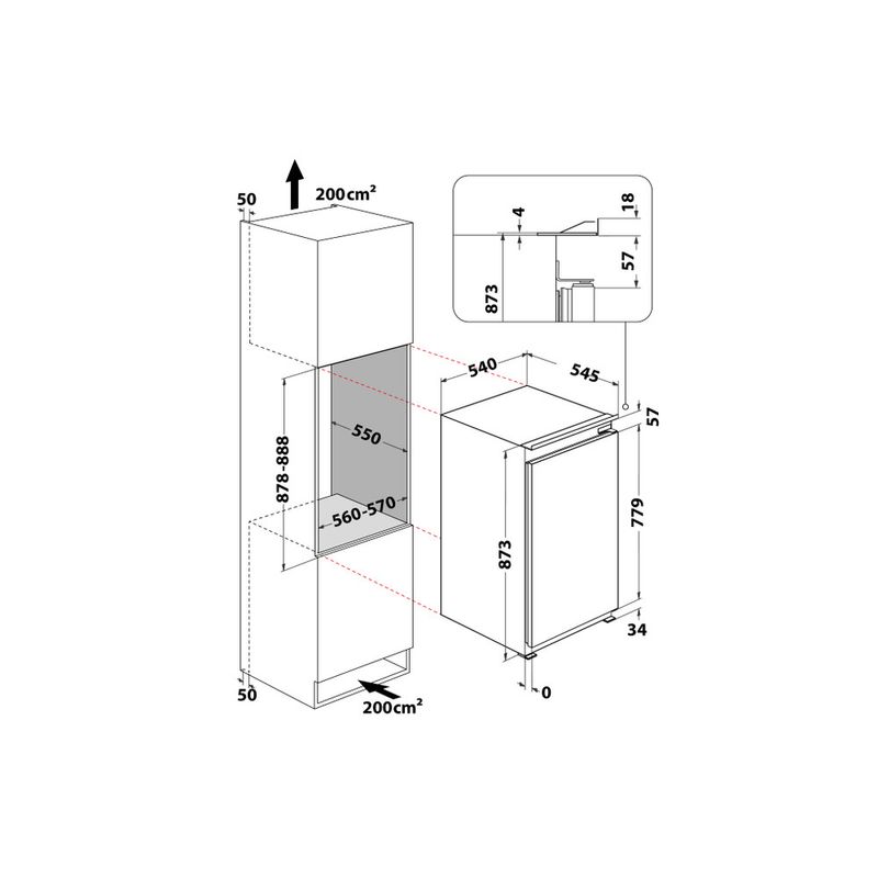 Whirlpool Congelatore Da incasso AFB 9720 A+ Bianco Technical drawing