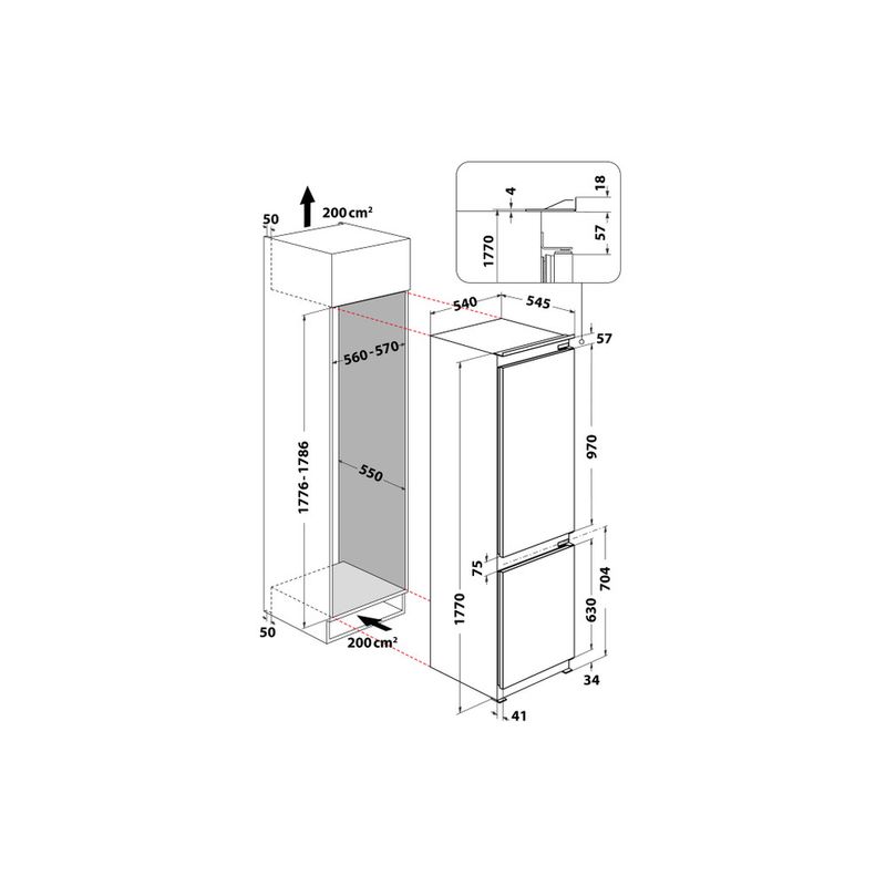 Whirlpool Combinazione Frigorifero/Congelatore Da incasso ART 6603 SF1 Bianco 2 porte Technical drawing