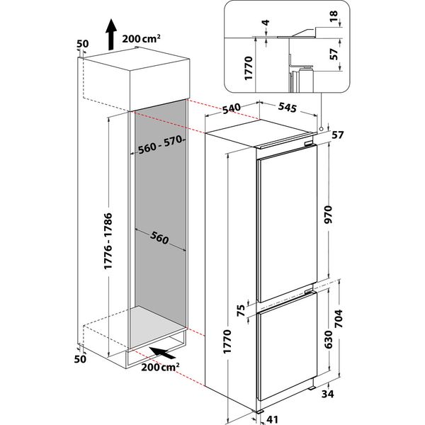 Whirlpool Combinazione Frigorifero/Congelatore Da incasso WHR 18 TD Bianco 2 porte Technical drawing