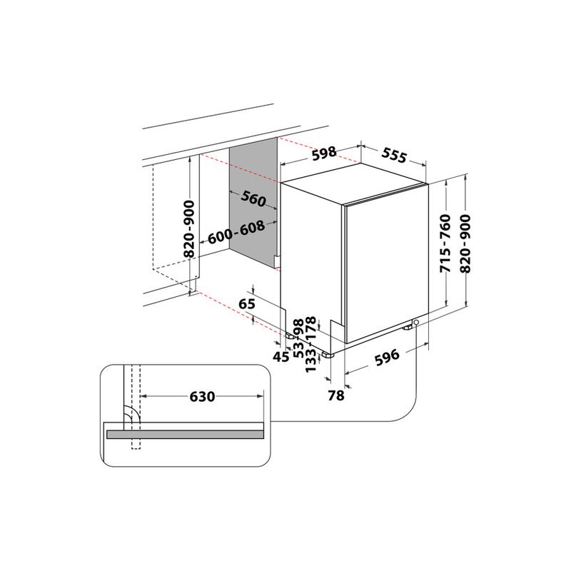 Whirlpool Lavastoviglie Da incasso W7I HP42 LO Totalmente integrato C Technical drawing