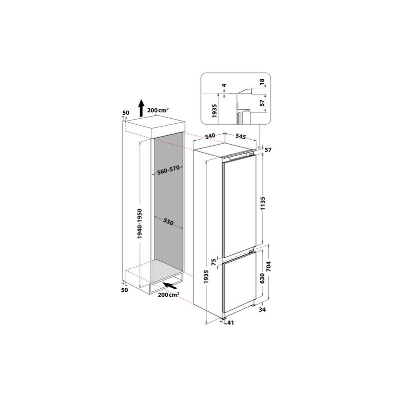 Whirlpool Combinazione Frigorifero/Congelatore Da incasso ART 9812 SF E Bianco 2 porte Technical drawing