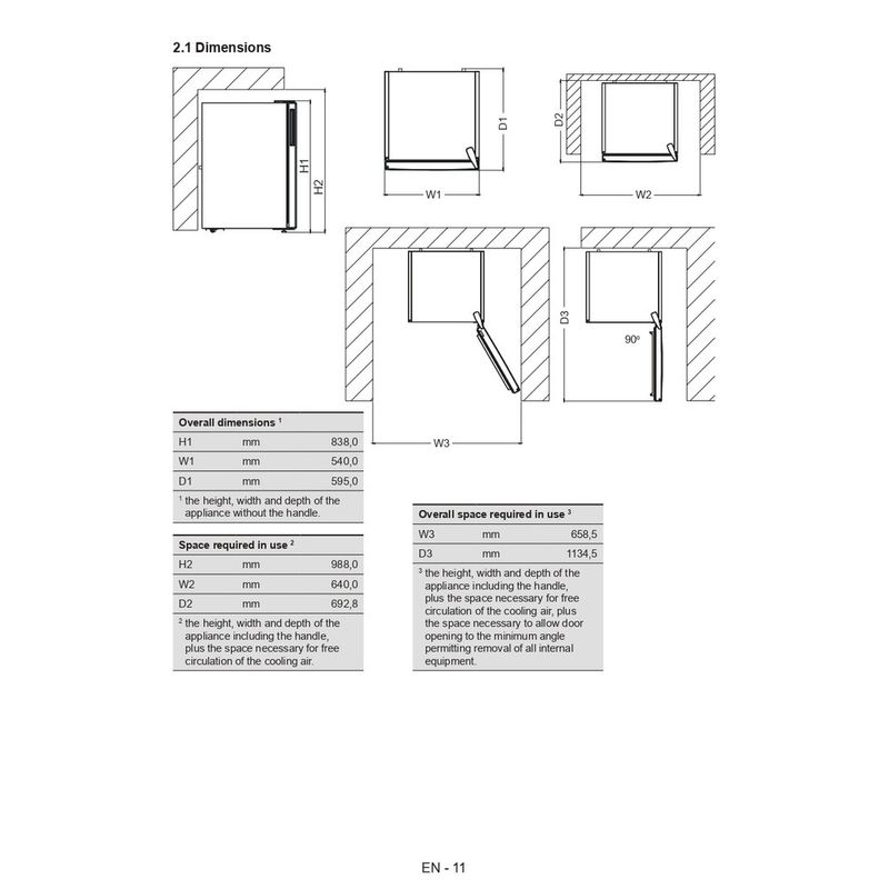 Whirlpool Frigorifero A libera installazione W55VM 1120 W 2 WS Bianco Technical drawing