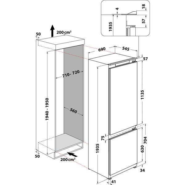 Whirlpool Combinazione Frigorifero/Congelatore Da incasso SP40 810 2 Bianco 2 porte Technical drawing