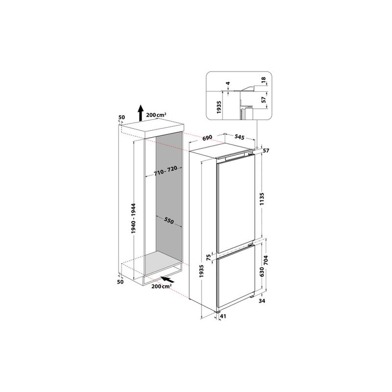 Whirlpool-Combinazione-Frigorifero-Congelatore-Da-incasso-SP40-810-2-Bianco-2-porte-Technical-drawing