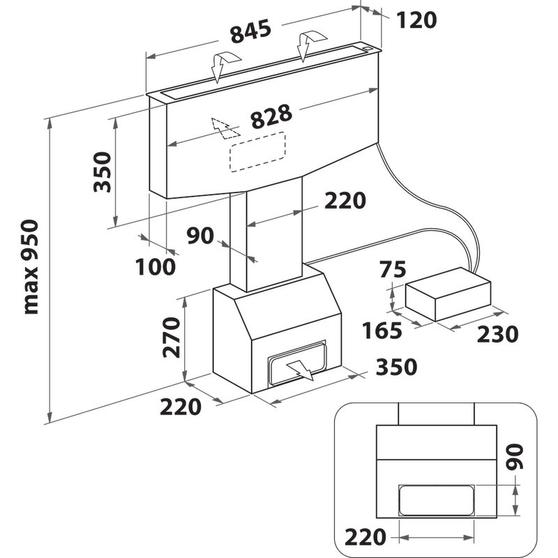 Whirlpool-Cappa-Da-incasso-WDO-93F-B-K-Nero-Tavolo-Elettronico-Technical-drawing
