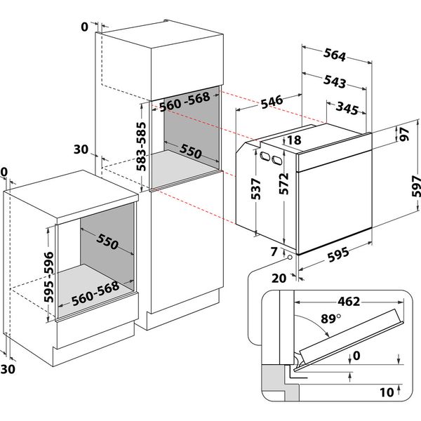 Whirlpool Forno Da incasso WOI118PT2SSMA Elettrico A+ Technical drawing