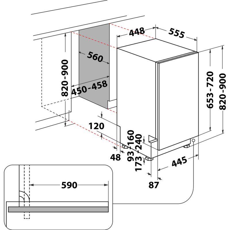 Whirlpool Lavastoviglie Da incasso WH6IB10BS7LA0 Totalmente integrato B Technical drawing