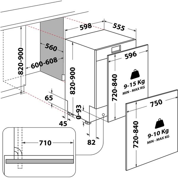 Whirlpool Lavastoviglie Da incasso WH8IA15AM3TUCH0 Totalmente integrato A Technical drawing