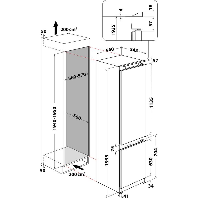 Whirlpool-Combinazione-Frigorifero-Congelatore-Da-incasso-WHC20D023B1-SF-Bianco-2-porte-Technical-drawing