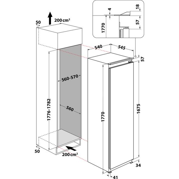 Whirlpool Frigorifero Da incasso WHSD18A013C2 Acciaio Technical drawing