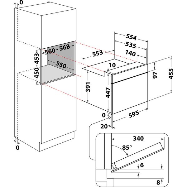 Whirlpool Microonde Da incasso WMW47HMXI Stainless Steel Elettronico 40 Microonde combinato 900 Technical drawing