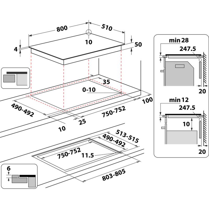 Whirlpool Piano cottura WTX8015DCF Nero Induction vitroceramic Technical drawing