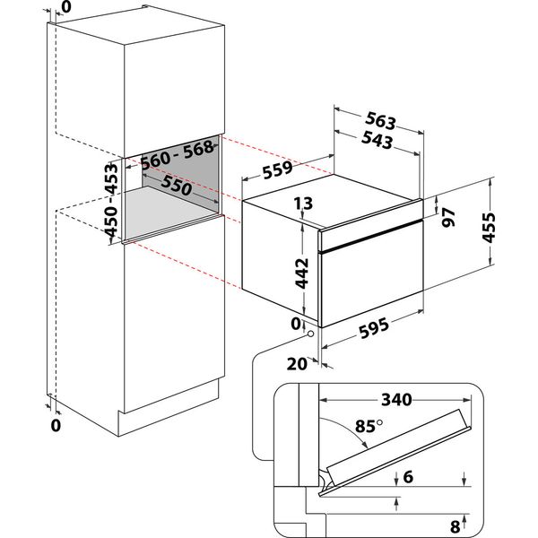Whirlpool Microonde Da incasso WCW11O7HTSB Nero Elettronico 53 Microonde combinato 950 Technical drawing