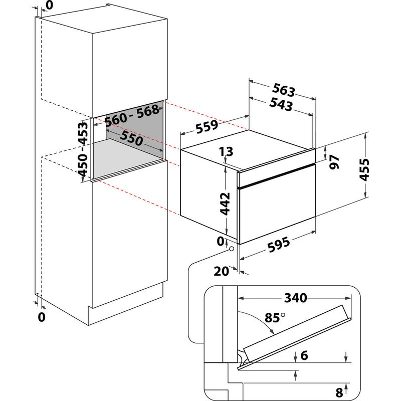 Whirlpool Microonde Da incasso WCT11A9FHTSB Nero Elettronico 53 Microonde combinato 950 Technical drawing