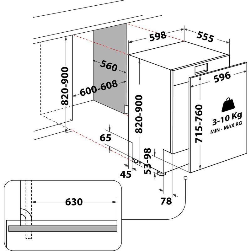 Whirlpool Lavastoviglie Da incasso WH8IA15AM3TU0 Totalmente integrato A Technical drawing