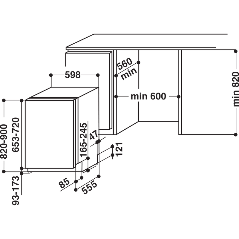 Whirlpool Lavastoviglie Da incasso WIC 3C26 F Totalmente integrato A++ Technical drawing