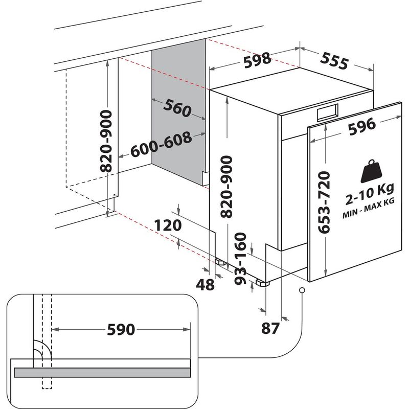 Whirlpool Lavastoviglie Da incasso WIO30540PELGC Totalmente integrato B Technical drawing